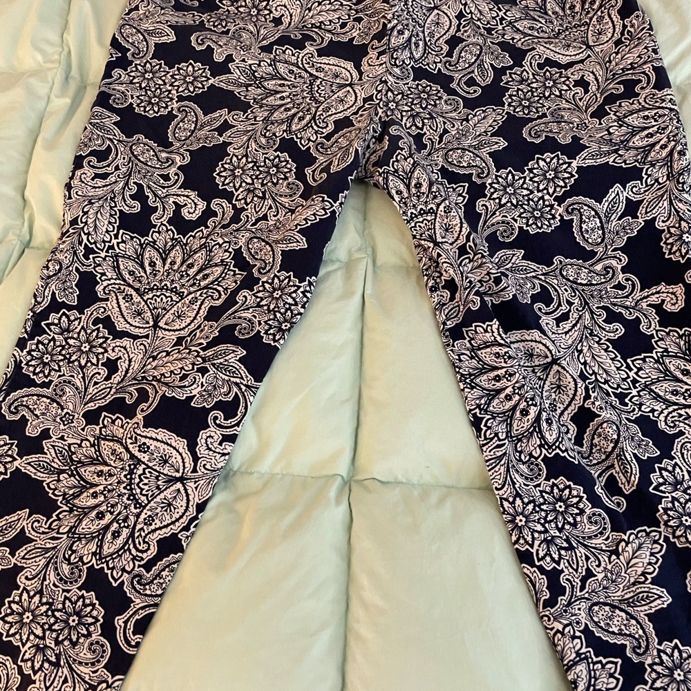 Talbots Navy and White Paisley Ankle Pants